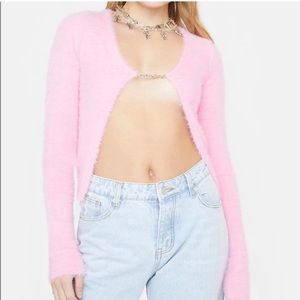 Pink fuzzy cropped sweater